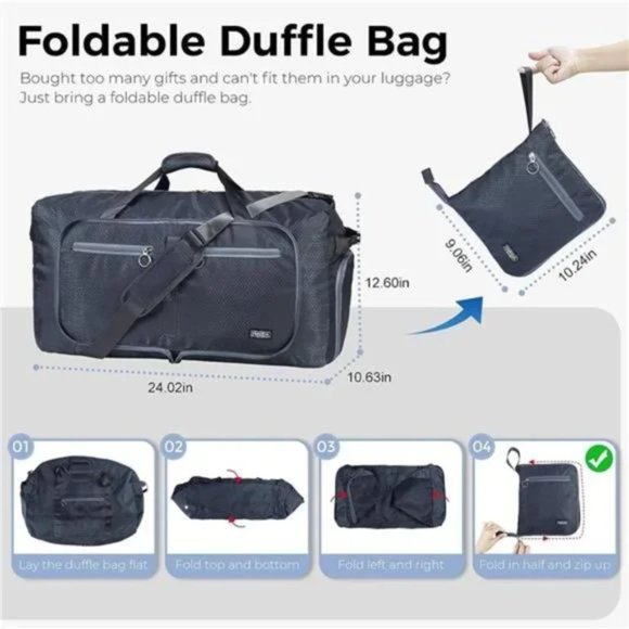 Foldable Travel Duffel Bags for Men Dark Gray) Water Resistant Duffle Bag - Picture 3 of 7
